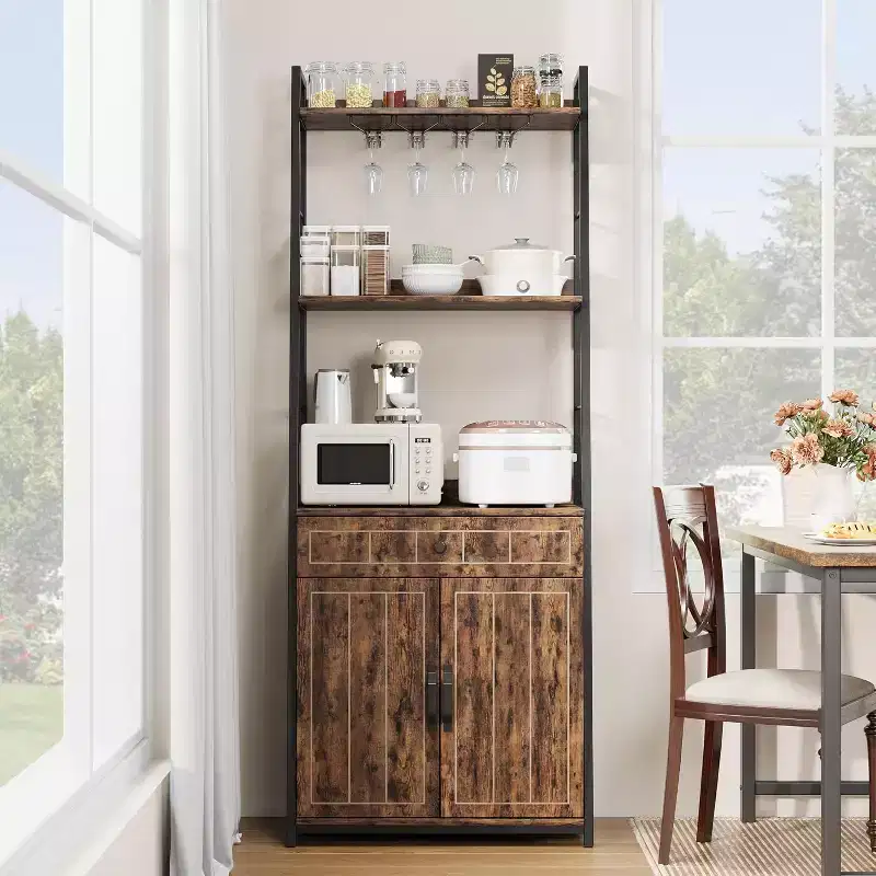 Bakers Rack with Drawer 70.8 Standing Baker Racks with Cabinet Microwave Stand Tall Bar Cabinet Industrial Kitchen Stand with Drawer