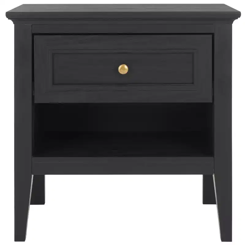 1-Drawer 1-Shelf Nightstand with Gold Pulls, Walnut Finish Bedside Table