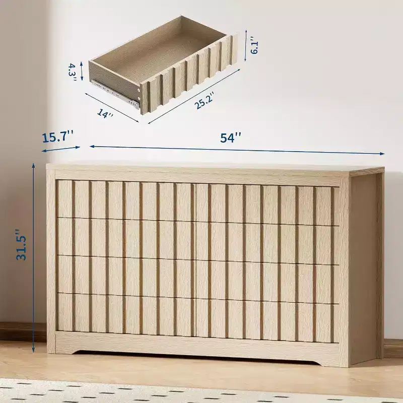 Brown Wood Fluted Handleless 8-Drawer Dresser for 1 Person