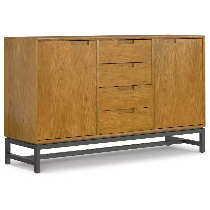 60-Inch Industrial Sideboard with Centre Drawers in Oak Veneer