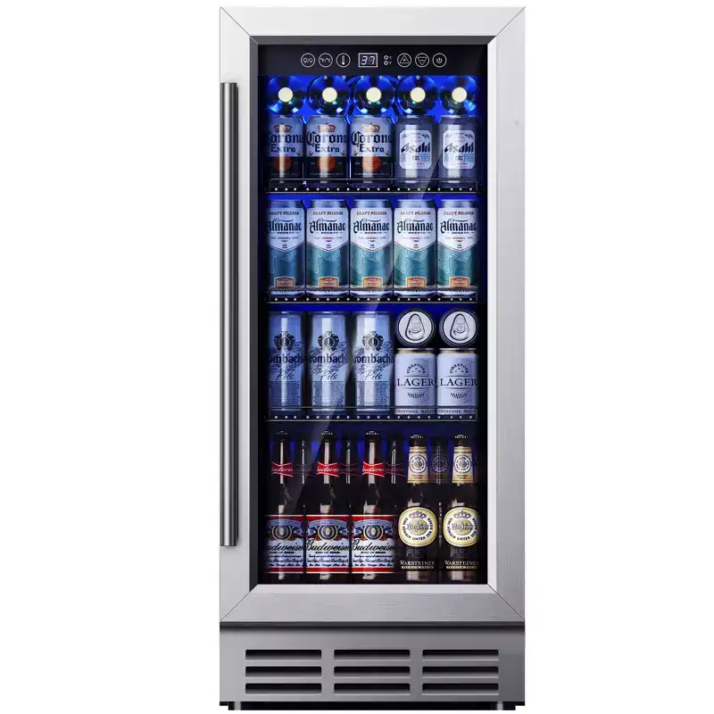 Simzlife 3.2 cu. ft. Beverage Refrigerator, 130 Cans, Glass Door, Adjustable Shelves & Digital Control, Freestanding/Built in, for Soda/Energy drinks