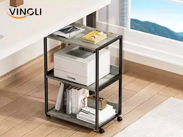 3 Tier Rolling Printer Stand with Storage, Desktop Printer Shelf for Home/Office Organizer(Oak)