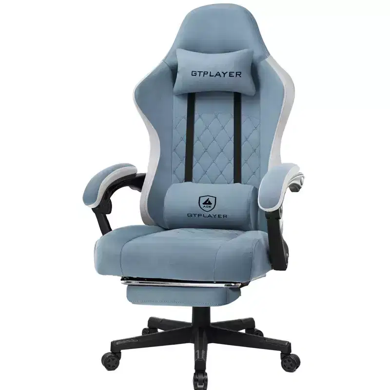 Gaming Chair Fabric Office Chair with Linkage Armrests Computer Chair Light Blue