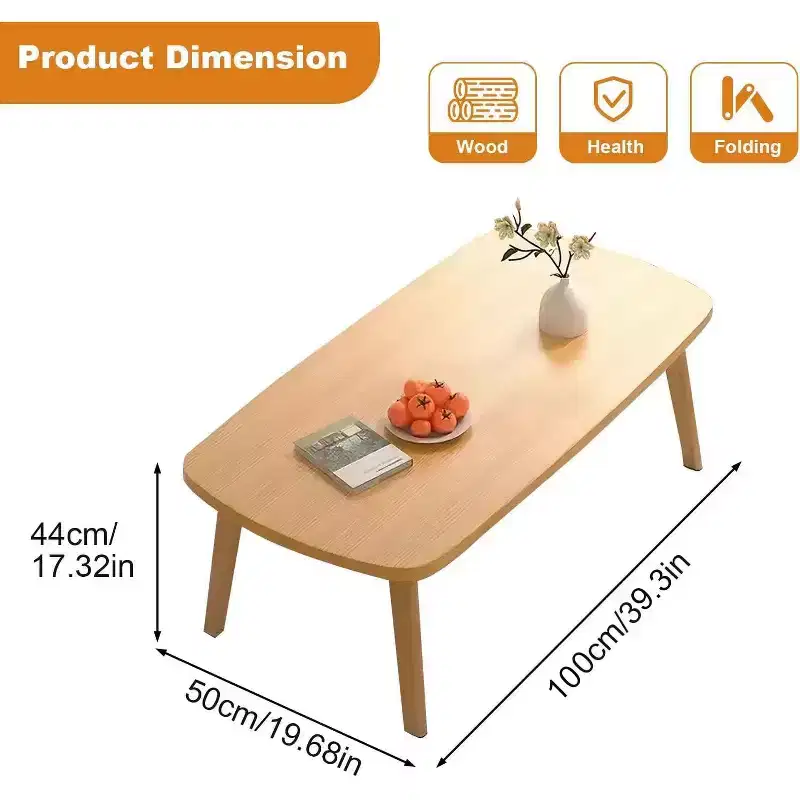 39.9 Wooden Folding Coffee Table, Foldable Laptop Table for Small Spaces, Low Study Table for Sitting on The Floor for Bedroom Office Apartment