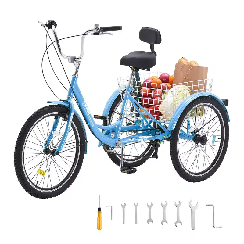 VEVOR Adult Tricycles Bike, 7 Speed Adult Trikes, 20 Inch Three-Wheeled Bicycles, Carbon Steel Cruiser Bike with Basket and Adjustable Seat