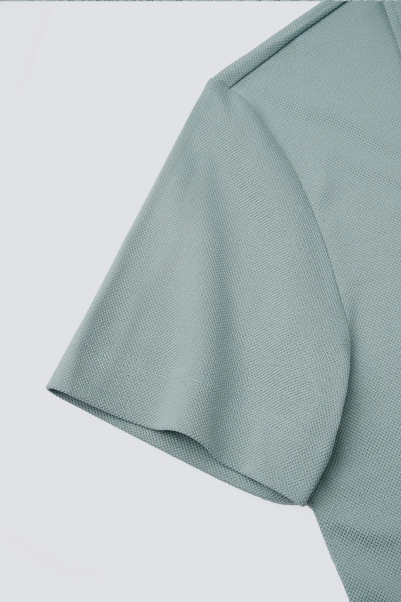 Waffle-Knit Buttonless Polo – Teal Green