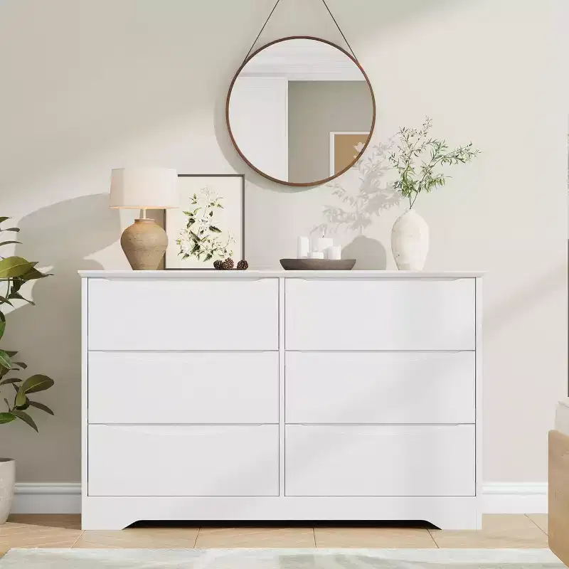 GustoWave Modern Closet, Wooden Storage Dresser with 6 Drawers for Bedroom, Living Room, Hallway, White