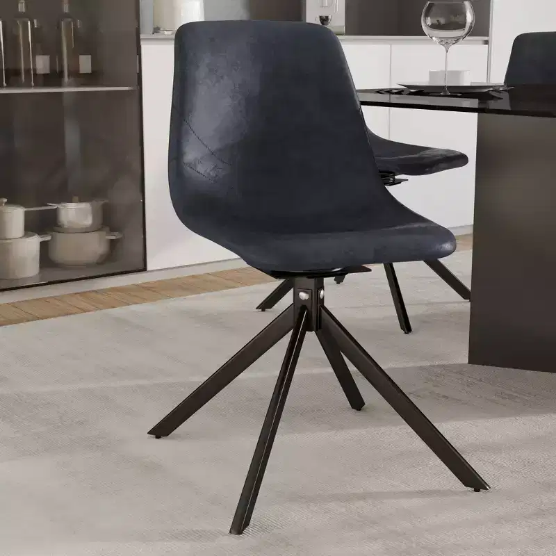 LeisureMod Markley Modern Leather Swivel Dining Chair  Upholstered Seat with Metal Legs, Comfortable Accent Chair for Kitchen, Dining Room, or Cafe
