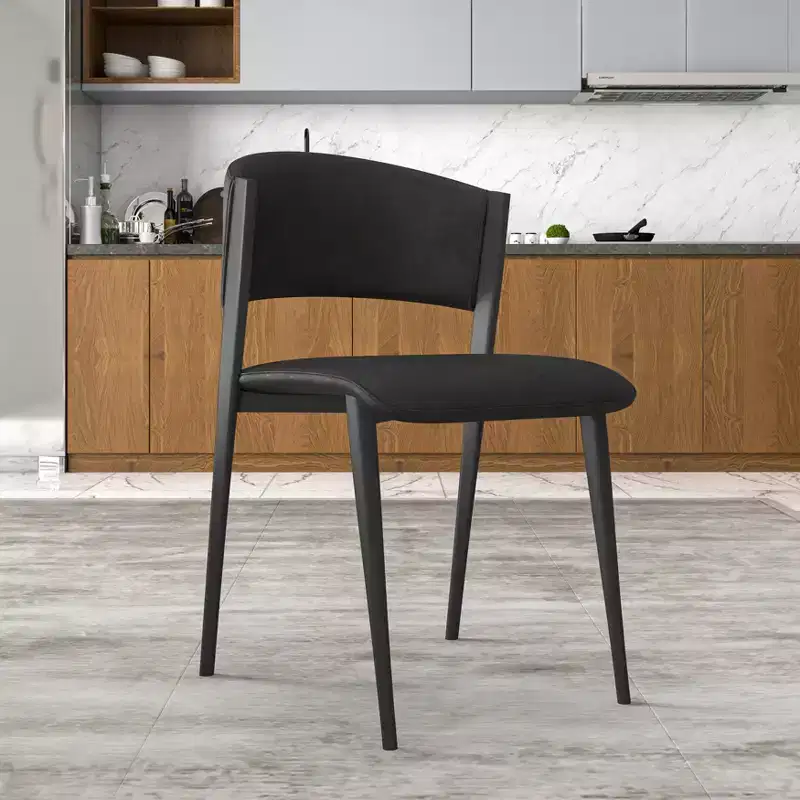 LeisureMod Aspen Series Upholstered Dining Chair in Leather Seats with Black Iron Frame and Legs, Modern Kitchen, Dining Room, Cafe Seating