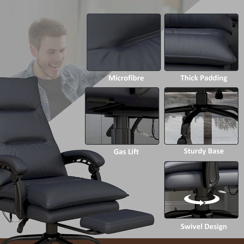 Vinsetto High Back Massage Office Chair with 6 Vibration Points, Heated Reclining Microfiber Computer Chair with Footrest