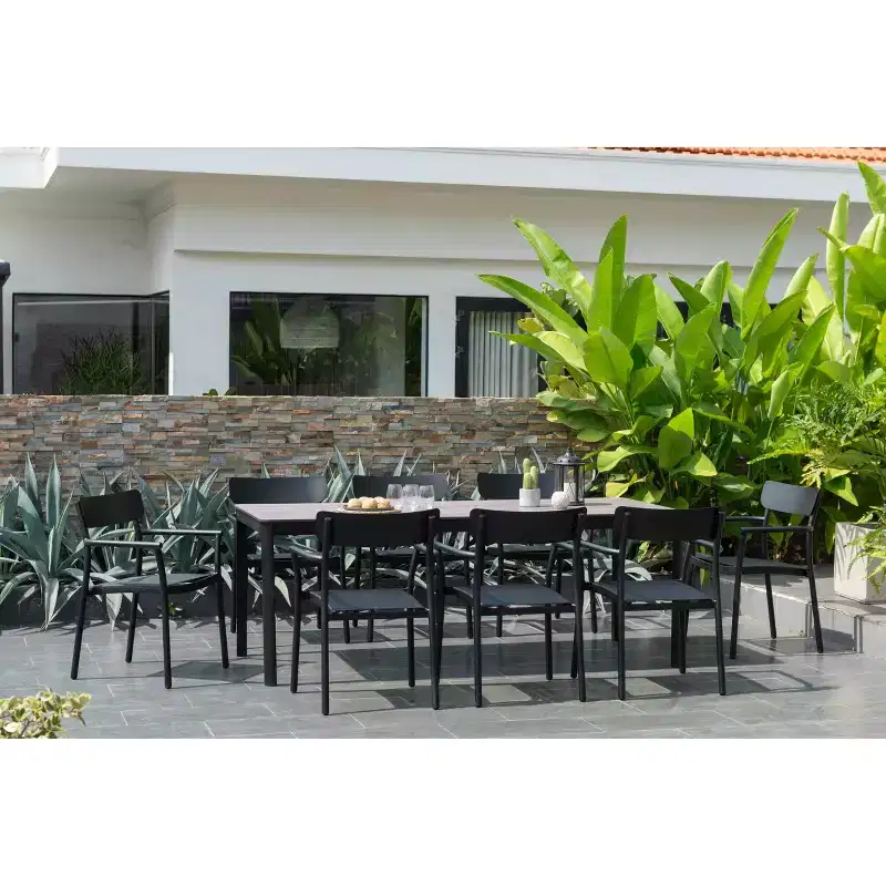 Amazonia Axe 9pc Aluminum Rectangular Patio Dining Set Black