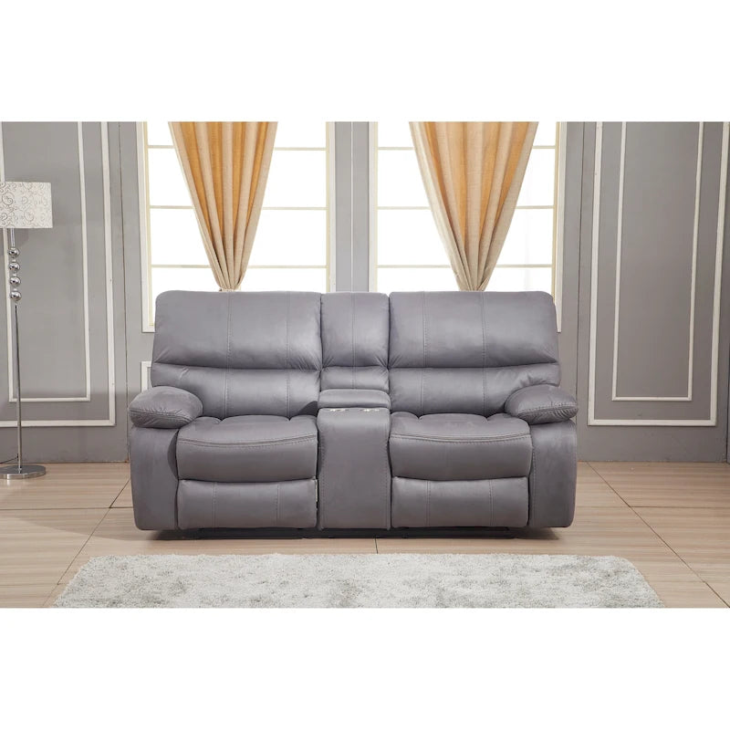Microfiber Manual Rclining 2-seat Loveseat with Console 8007