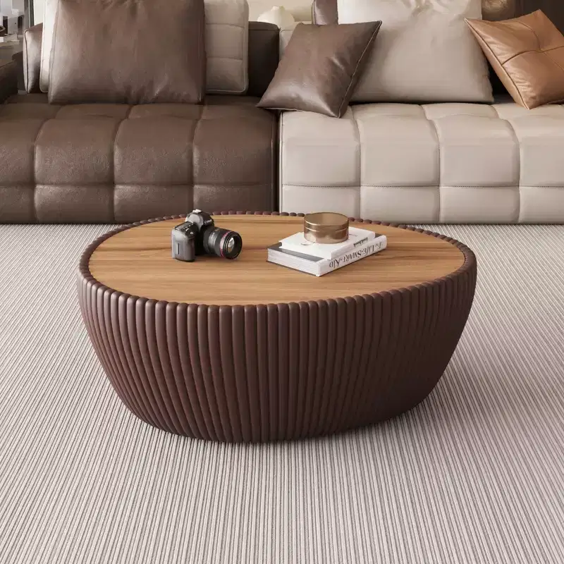 Sintered Stone & Leather Coffee Table 16.14''H x 32.1''L x 24.8''W