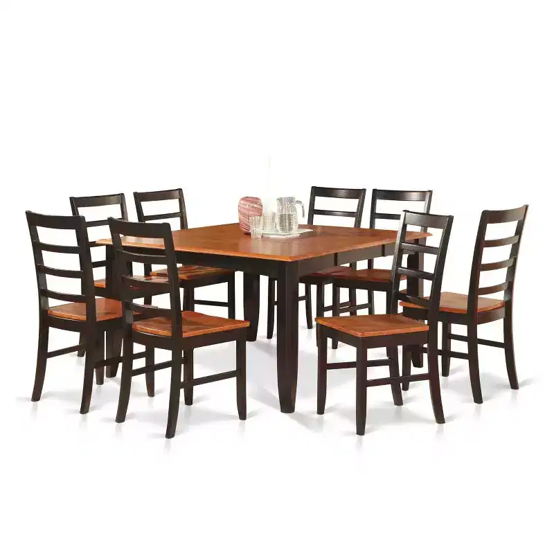 HomeStock 9-Piece Square Black Finish Solid Wood Top Dining Table with 8-Chairs