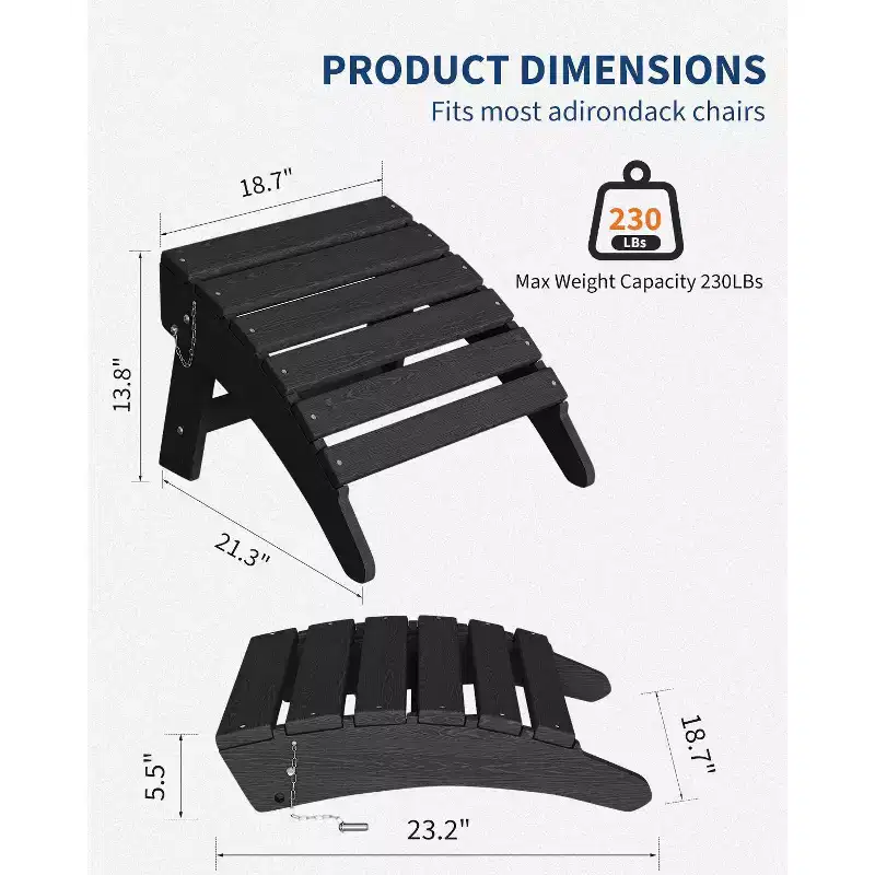 1/2 PCS Folding Adirondack Ottoman Footrest, All-Weather HDPE Plastic Outdoor Stool for Patio Chair, Portable for Poolside, Deck & Garden