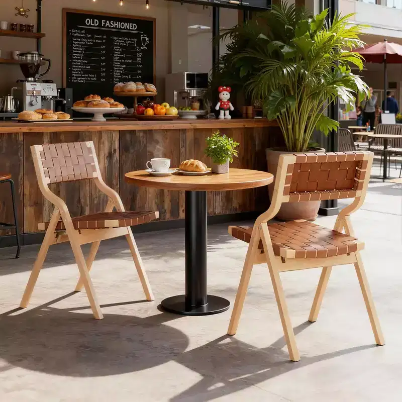MAYEERTY 2-Set Wood Foldable & Stackable Dining Chairs for Dining Room, Woven Seat & Back, Beige - Natural