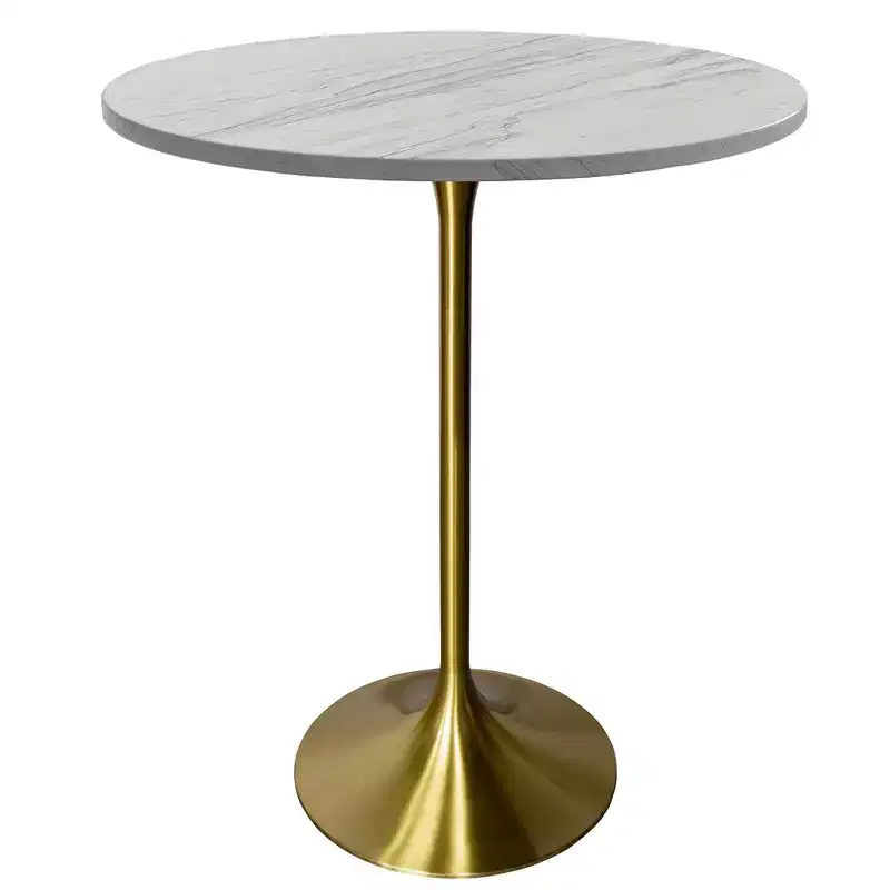 Leisuremod Verve 27 Round Bar Height Dining Table - Modern Resin Top with Brushed Gold Pedestal Base Counter Height Table for Kitchen, Home, and Pub