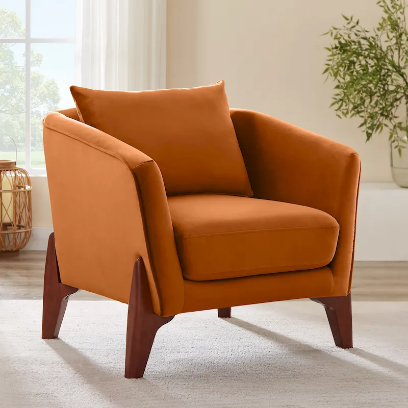 VANOMi 30.7 Inch Mid-century Modern Wide Upholstered Accent Armchair with Rubber Wood Legs