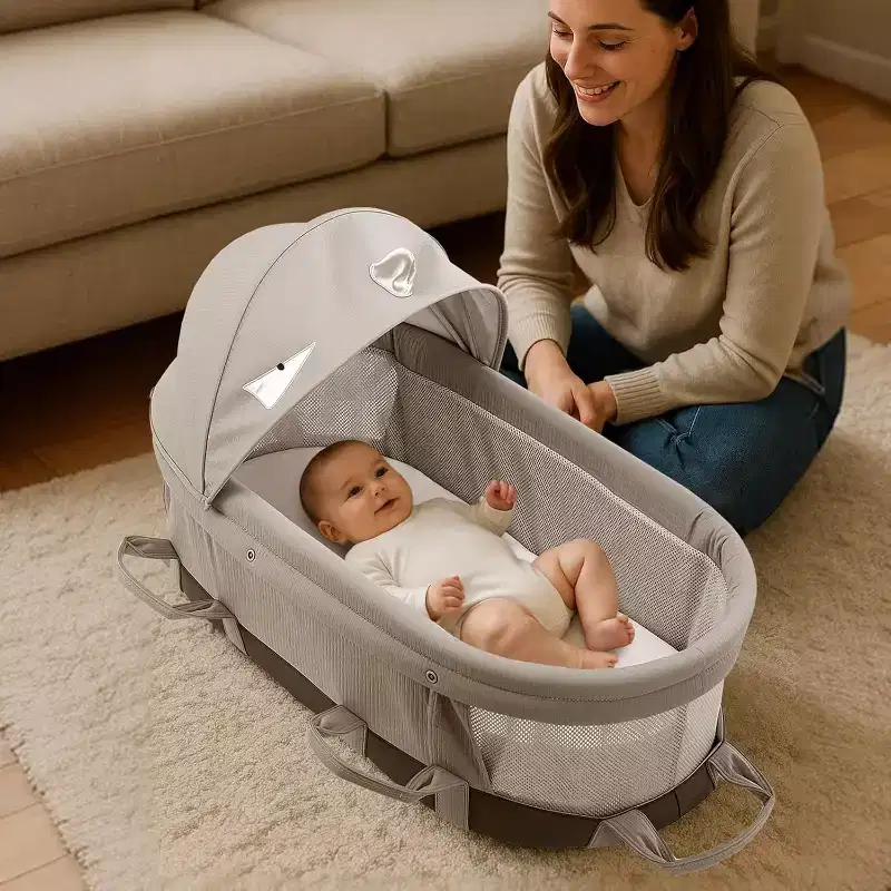 Portable Baby Bassinet with Canopy and Travel Handles
