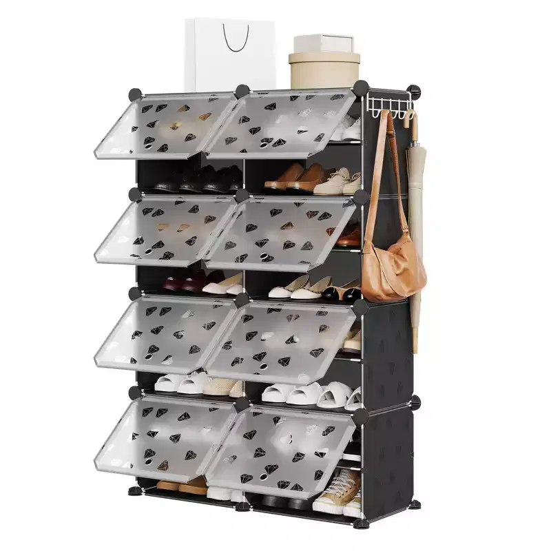 Expandable 8-Tier Shoe Rack Organizer with Door Holds 32 Pairs Detachable Shoe Storage Cabinet Space-Saving Entryway & Bedroom Organizer