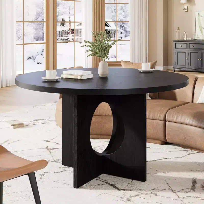 47 Round Dining Table for 4-6, Space-Saving Modern Kitchen & Living Room Furniture with Sturdy Pedestal Base