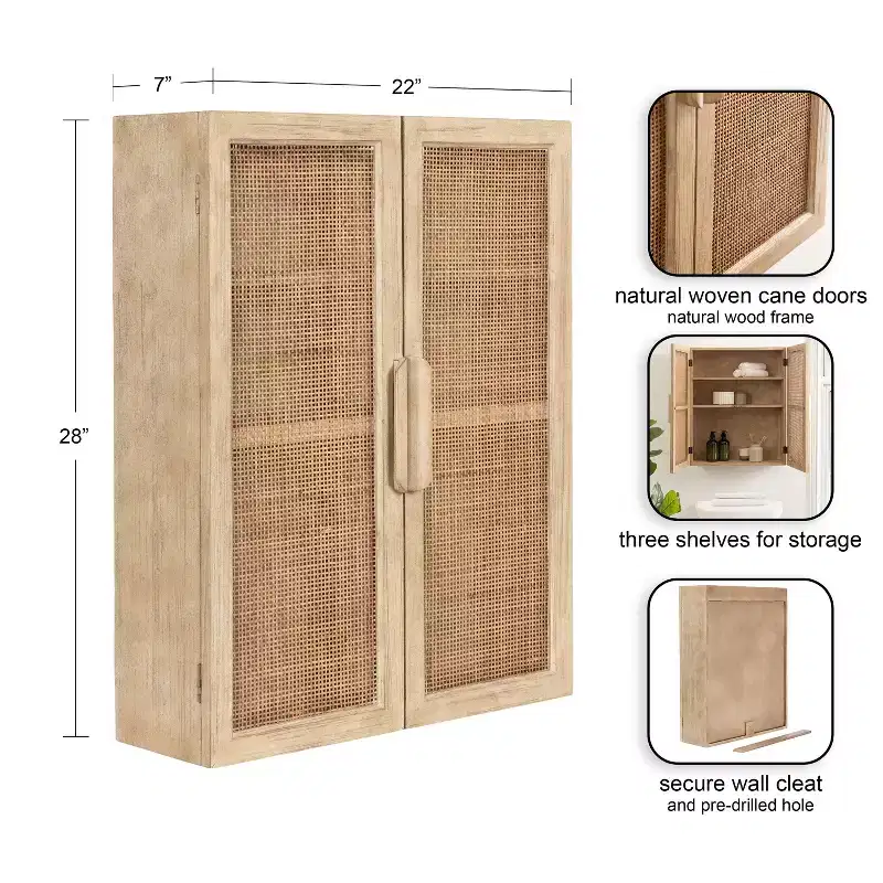 Kate and Laurel Ori Rattan 2-Door Wall Cabinet, 22x28 Natural