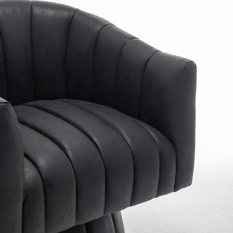 SEYNAR Mid-Century Swivel PU Leather Tufted Round Accent Barrel Chair