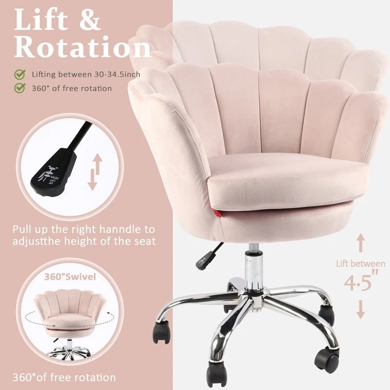 VANITII Accent Chair Swivel Vanity Chair Office Desk Chair With Wheels Modern Height Adjustable Pink/Grey/White