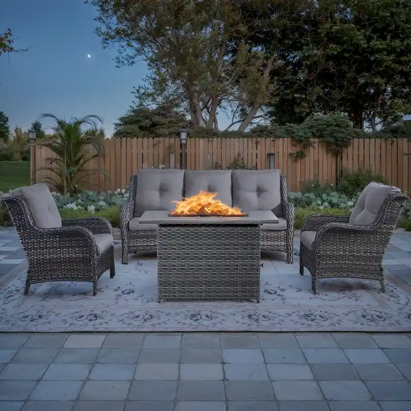 Propane Fire Pit Table with Patio Sofa Chair Set - Grey
