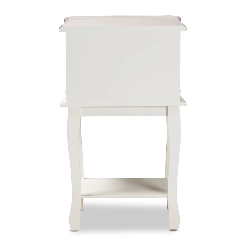 Antique French Country Cottage Two-Tone White and Oak Finished 2-Drawer Wood End Table