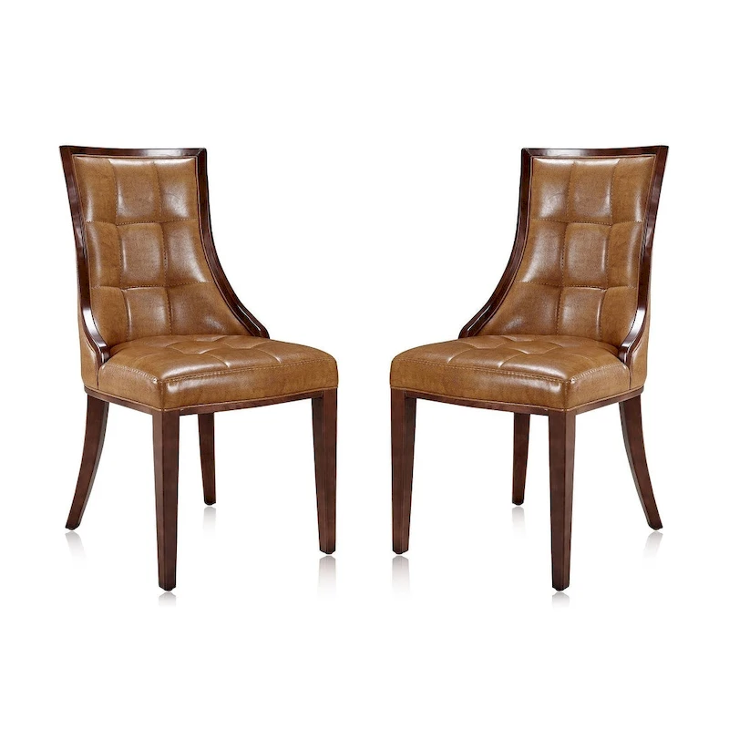 Fifth Avenue Cream and Walnut Faux Leather Dining Chair (Set of Two)