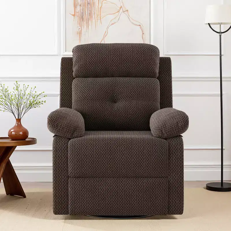 MAYEERTY Chocolate Small Swivel Rocker Recliner Space Saving Design for Women Fits Bedroom Living Room
