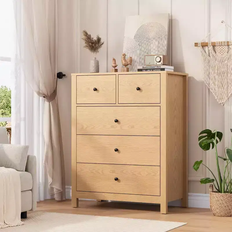 Acekool 5 Drawer Dresser, Modern Tall Chest with Storage Drawers, Organizer Cabinet for Bedroom, Living Room
