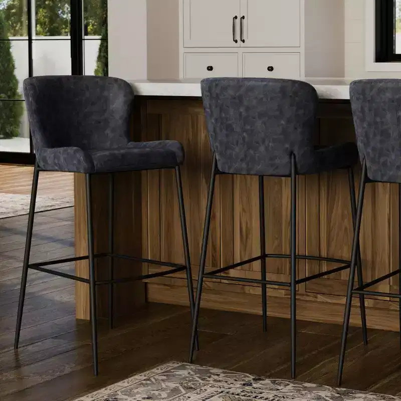 31 Inch Metal Bar Stool with Faux Leather Seat and Sleek Modern Frame