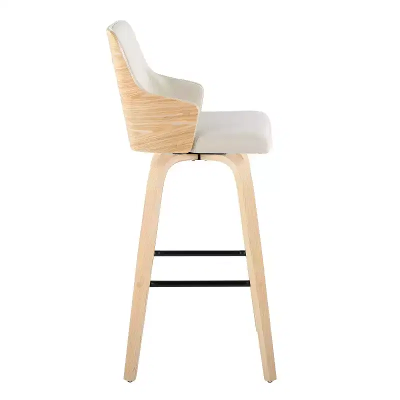Set of 2 Stella Barstools Natural/Cream/Black: Fixed-Height, Wood Frame & Footrest - LumiSource