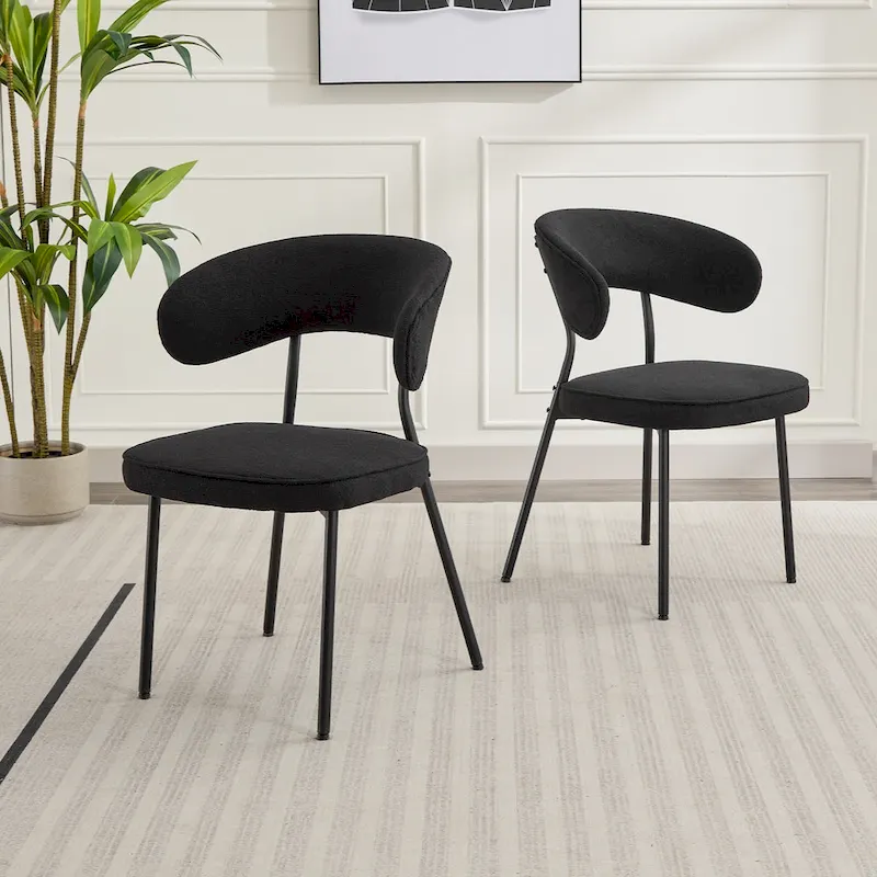 XINMICS Dining Chairs with Curved Backrest, Modern Fabric Upholstered Boucle Kitchen Dining Room Chairs Set of 2/4/6