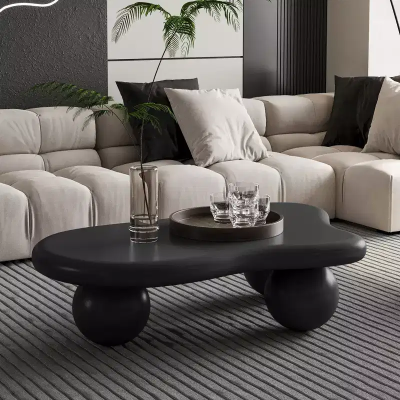 40 Cloud Coffee Table with Ball Legs, Modern Irregular Center Table for Living Room, Black