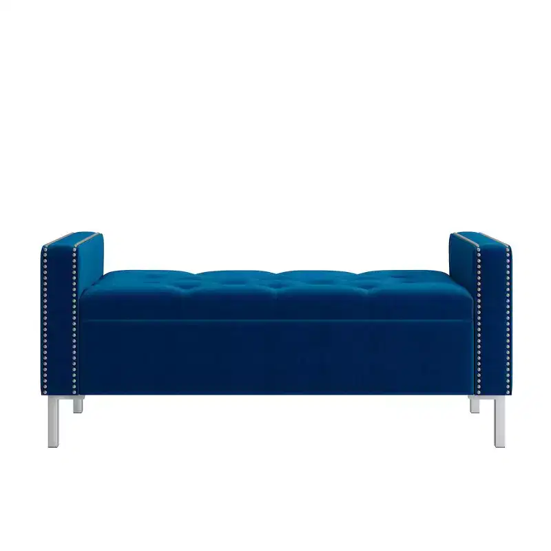 Dark Blue / Gray / Light Blue Square Arm Tufted Storage Ottoman – Single Seat