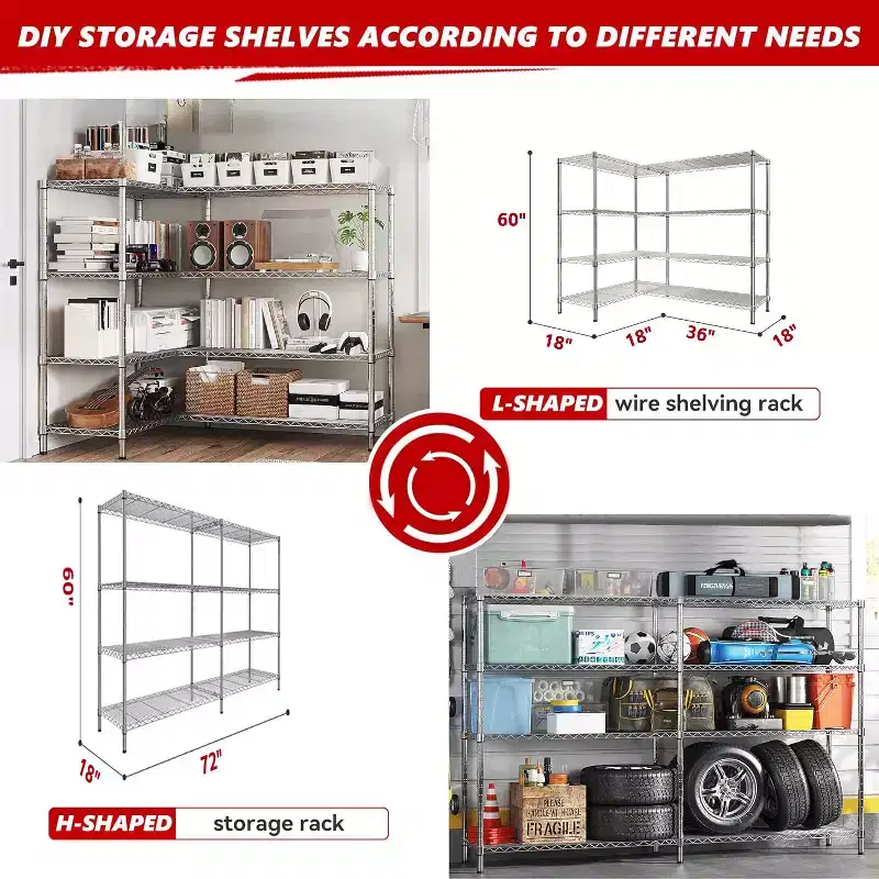 4-Tier Heavy Duty Metal Storage Rack, 72W x 18D x 60H Adjustable Wire Metal Shelves for Storage, 1600LBS Free Standing Storage Shelf Units