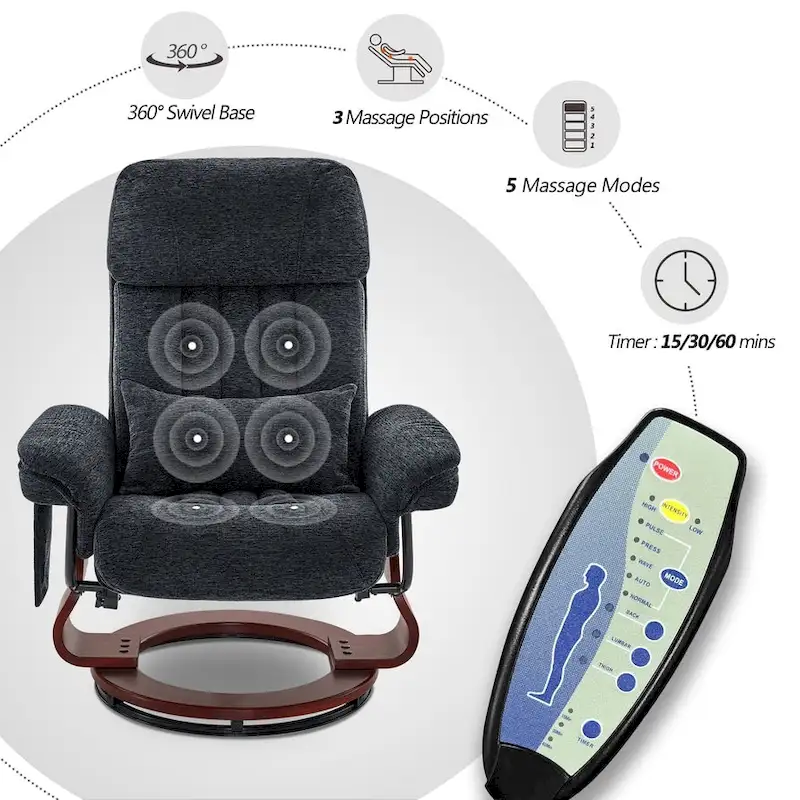 MCombo Swivel Recliner with Ottoman, Leisure Office Chair, Ergonomic Lounge chair, Chenille Fabric 4687