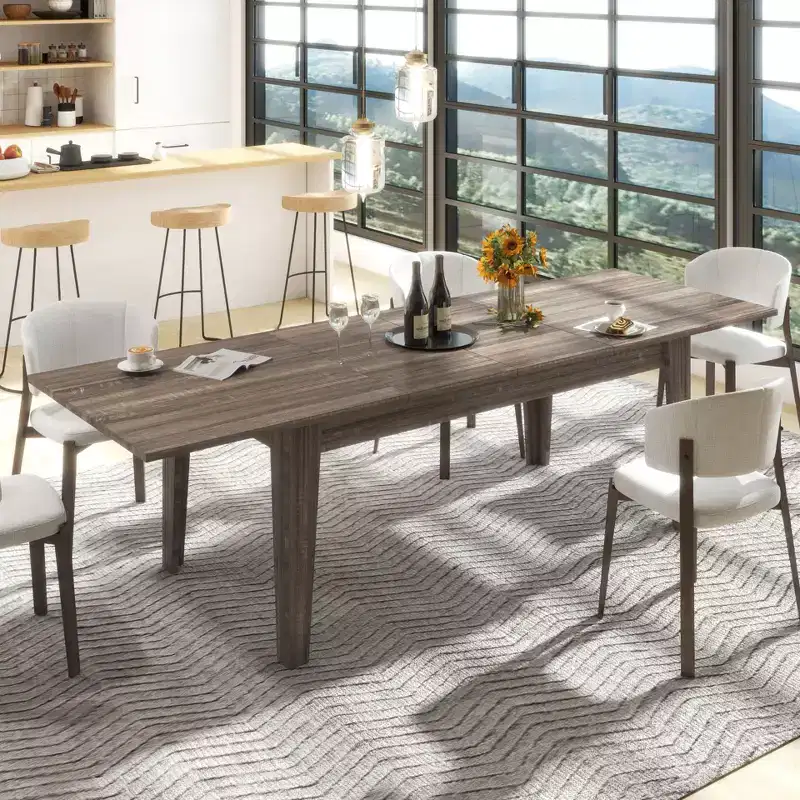Large Extendable Dining Table, Modern Rectangular Expandable Dining Room Table with Wooden Legs for Living Room, Kitchen, Dining Room