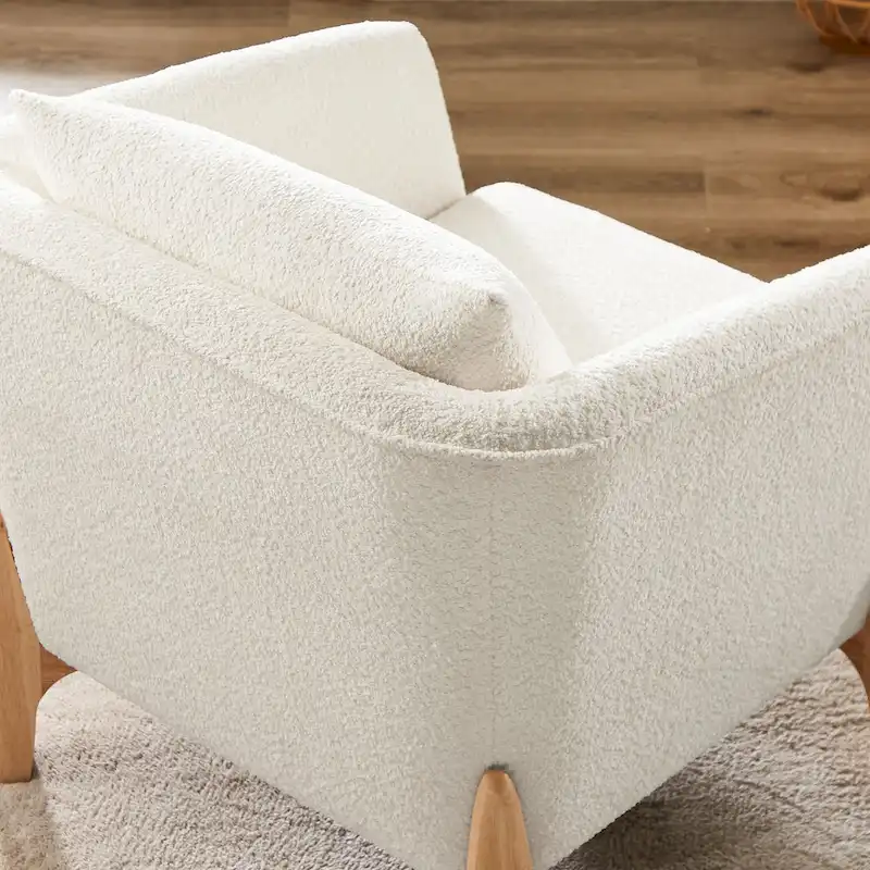 VANOMi 30.7 Inch Mid-century Modern Wide Upholstered Accent Armchair with Rubber Wood Legs