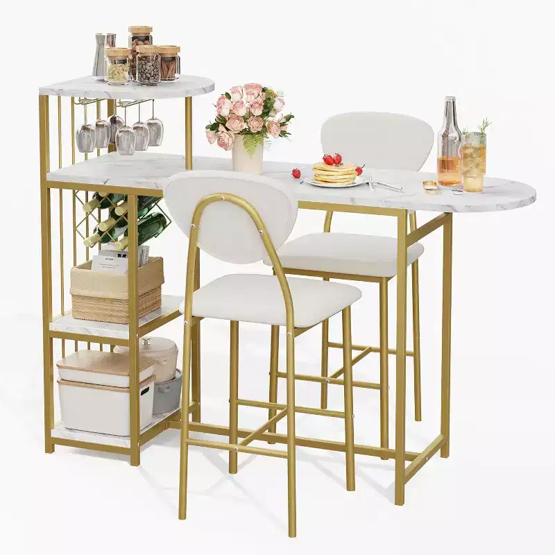 3-Piece Expandable Dining Table Set for 2, with Storage Shelves & Wine Rack  Small Kitchen, Apartment Bar Table & Chair Set