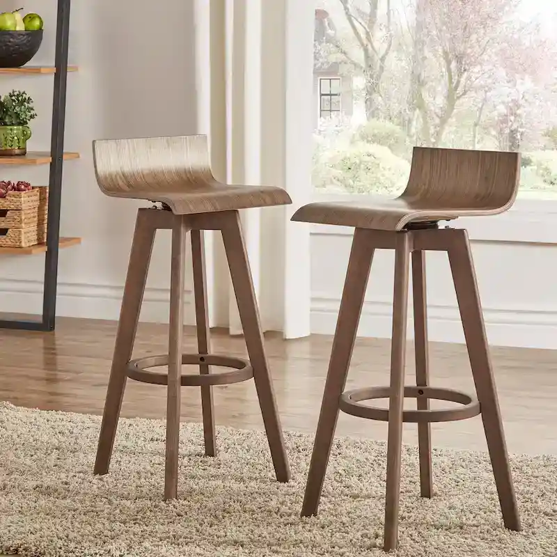Ellery Mid-Century Modern Swivel Wood Stool (Set of 2) iNSPIRE Q Modern