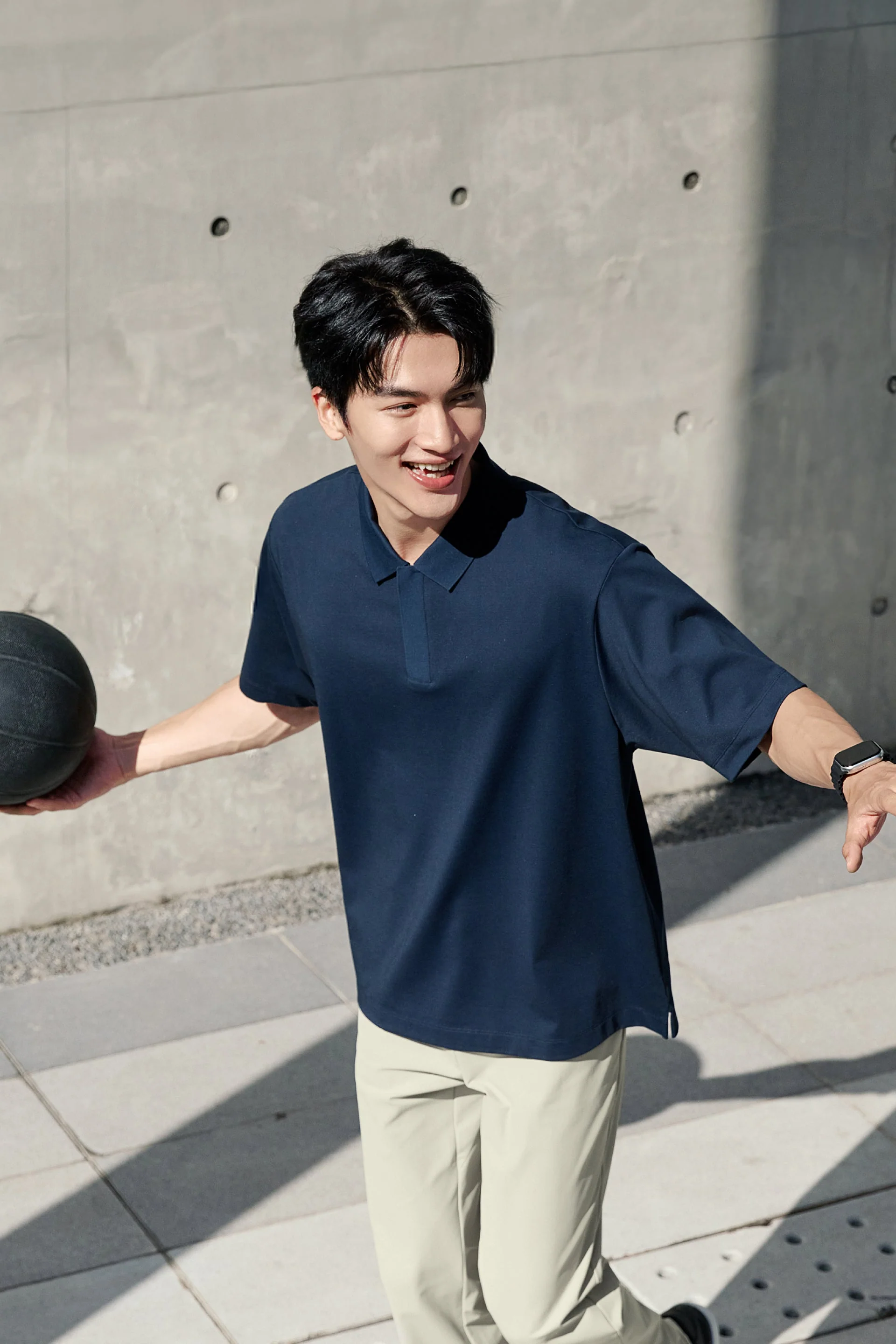 Zip-Up Polo – Navy