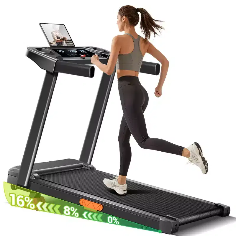 Treadmills for Home with 16% Incline & Handle Bar, 3.0HP Quiet Foldable Treadmill with Led Screen Up to Large Capacity