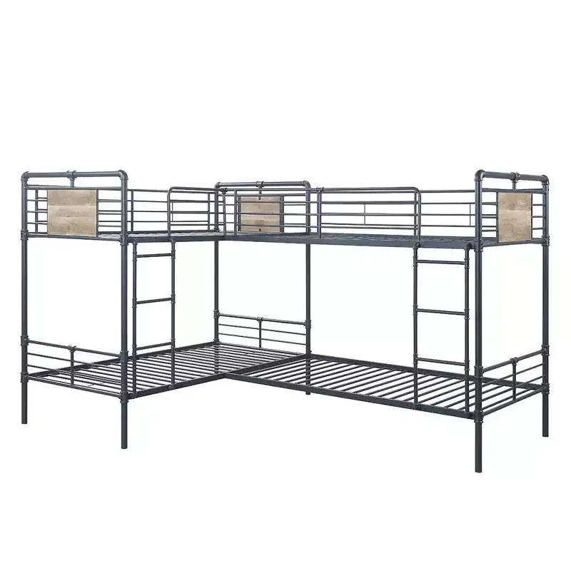 119"Quadruple Twin Bunk Bed Cordelia Loft and Bunk Bed Sandy Black, Dark Bronze Hand-Brushed Finish - Acme Furniture: Metal Frame