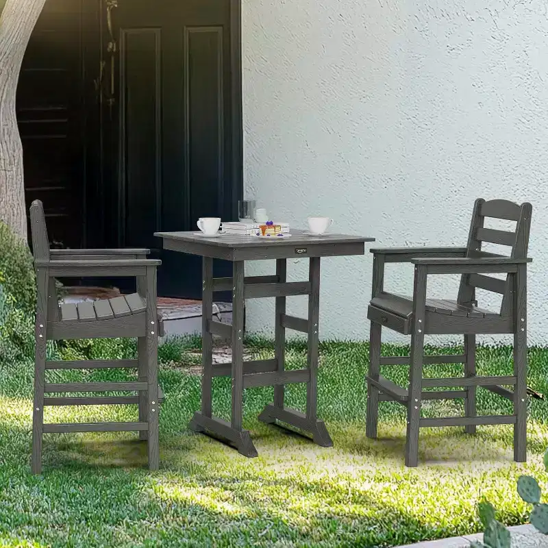 VINGLI Outdoor Bar Table, HDPE Square Patio Bar Height Table with Umbrella Hole All Weather Tall Bistro Table for Patio, Garden, Poolside