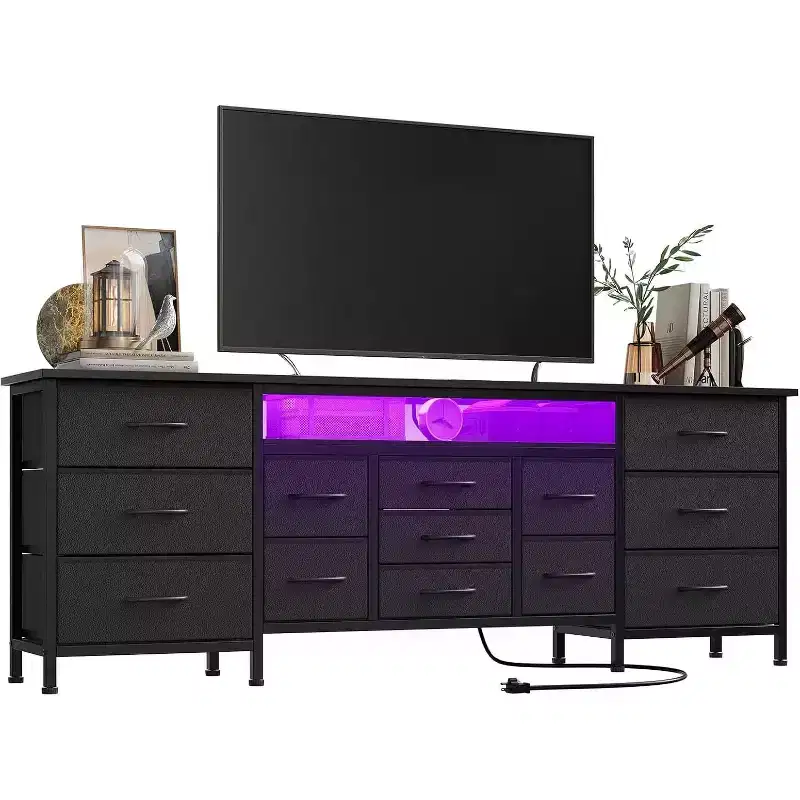 Acekool 13-Drawer Long TV Stand Dresser with Power Outlet, Wide Entertainment Center Storage Organizer for Bedroom, Living Room, Entryway