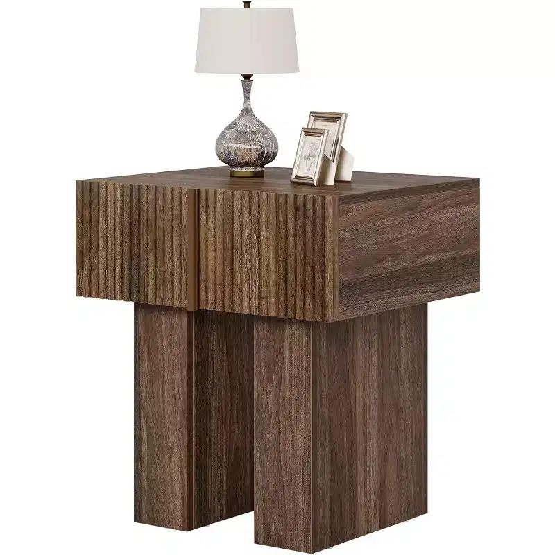 Lantine Fluted Nightstand, Wooden Night Stand with Storage Drawer, Modern Bedside Table Side End Table for Bedroom